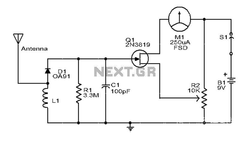 Wide-band high-frequency electric field strength meter schematic circuit