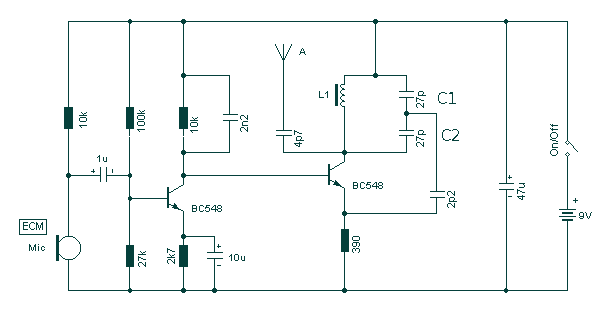 2 Transistor FM Voice Transmitter circuit