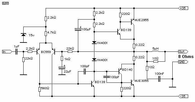 60 Watt Into 8 Ohms Power Amplifier circuit