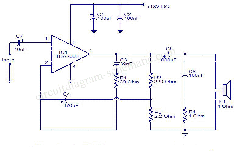 10 w amplifier using tda2003 – Circuit Schematic
