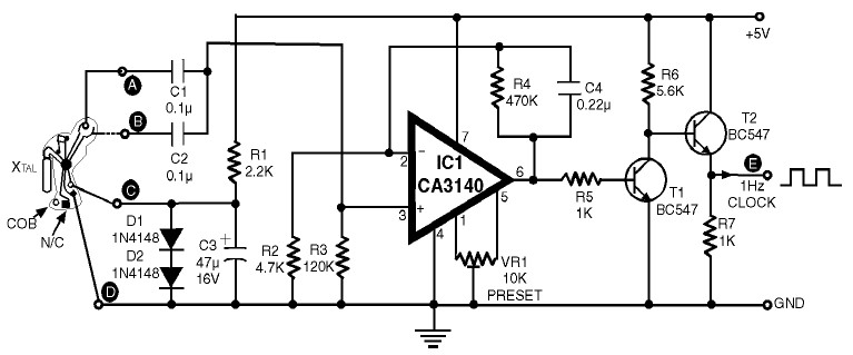 1Hz Clock Generator Circuit with Chip On Board (COB) – Circuit Schematic