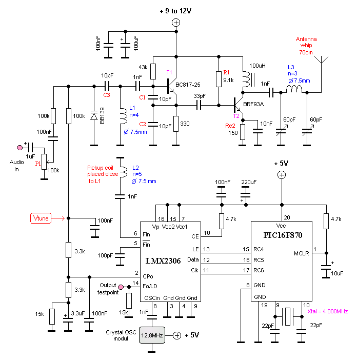 500mw pll fm transmitter 88 108mhz circuit
