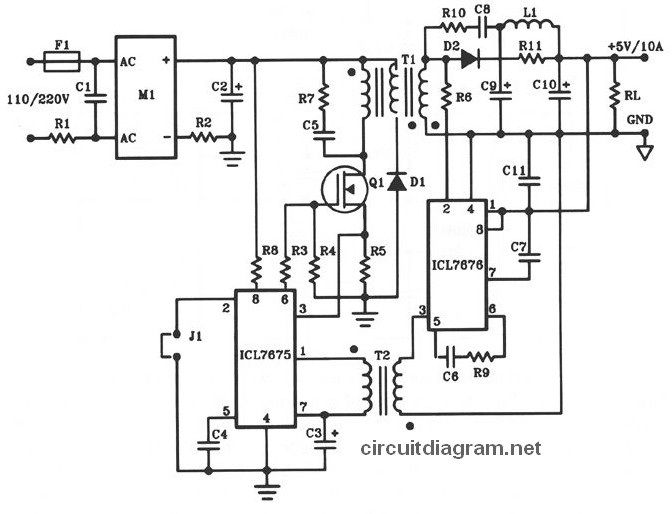50W Offline Switching Power Supply – Circuit Schematic