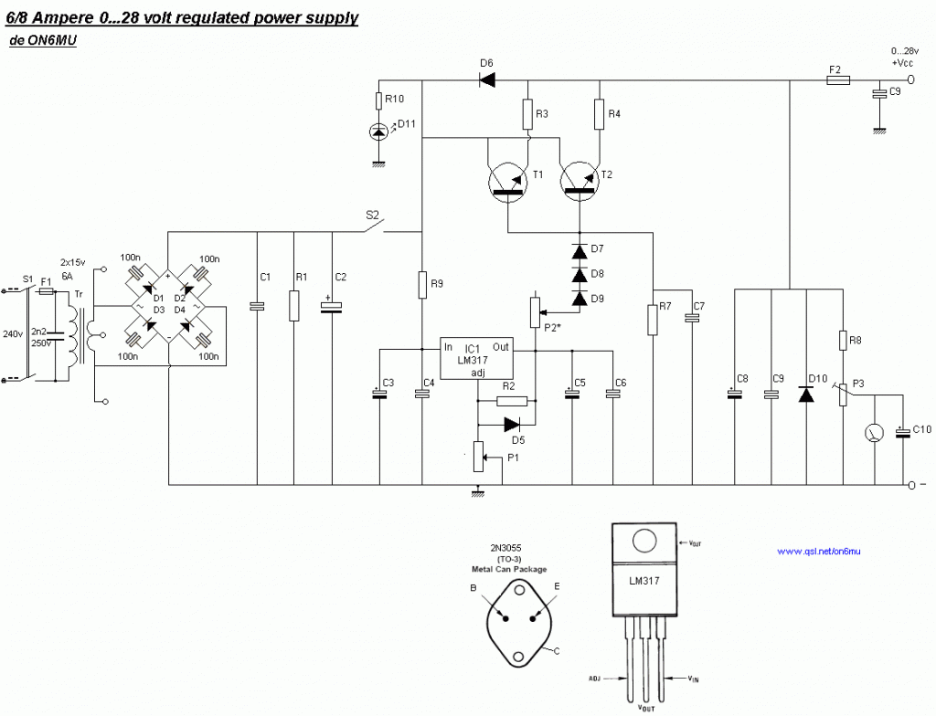 6A regulated variable powersupply – Circuit Schematic