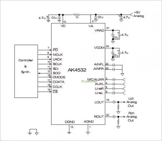 AK4532 Internet/Network/General Purpose Multimedia Audio CODEC – Circuit Schematic