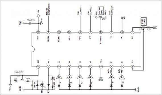 CXA1821M Rf Amplifier For Cd Players – Circuit Schematic