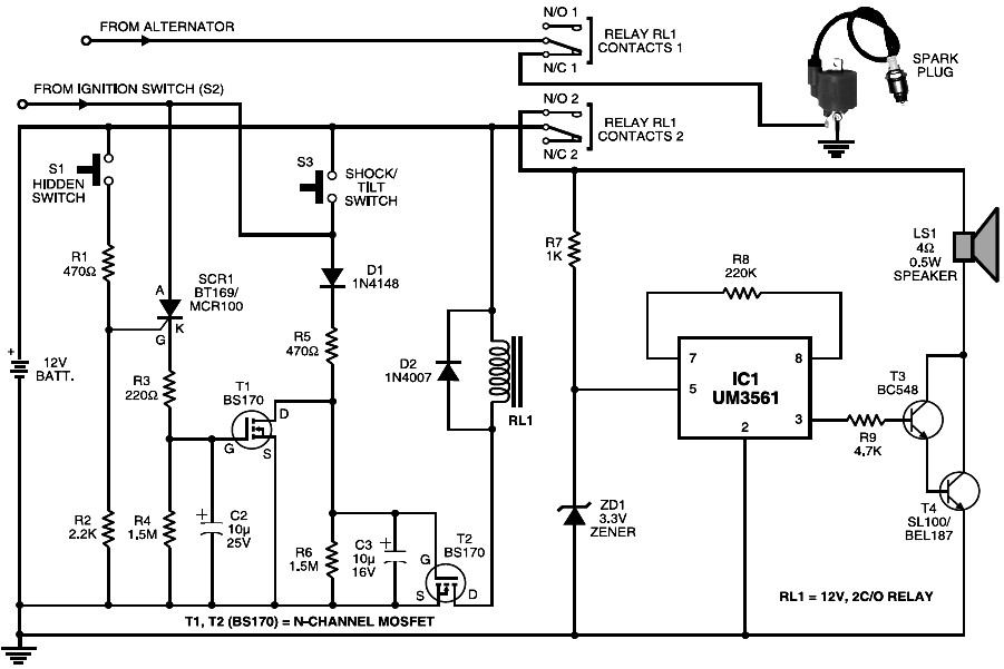 Cheap Motorcycle Alarm – Circuit Schematic
