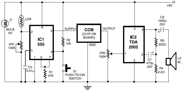 File Alarm with LDR Sensor circuit