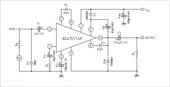 KIA7217AP 5.8W AUDIO POWER AMPLIFIER. CAR STEREO CAR RADIO OUTPUT – Circuit Schematic