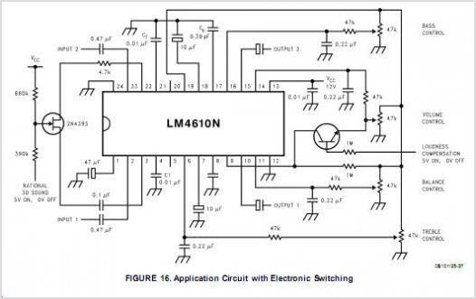 LM4610 Dual Dc Operated Tone/volume/balance Circuit With National 3-d Sound - National Semiconductor – Circuit Schematic