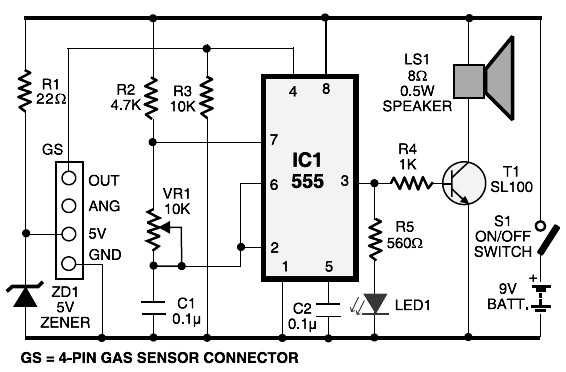 LPG Gas Leakage Sensor Alarm – Circuit Schematic