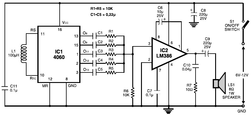Multitone Siren Alarm circuit diagram – Circuit Schematic