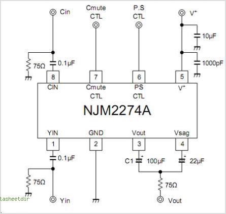 NJM2274AR LOW POWER VIDEO AMPLIFIER WITH Y-C MIXER circuit
