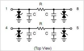 NUF2116MN 2 Line Audio EMI Filter With ESD Protection – Circuit Schematic