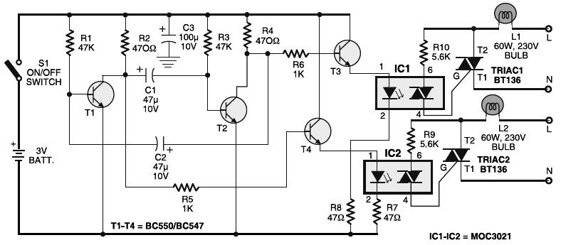 Portable 230V lamp flasher circuit diagram circuit