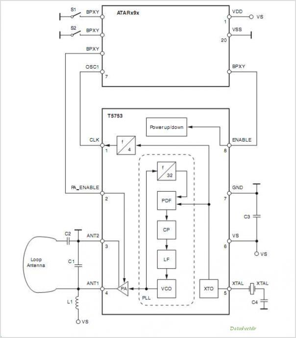 T5753 T5753 UHF ASK/FSK Transmitter – Circuit Schematic