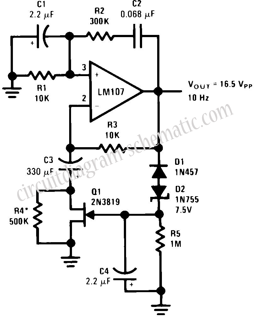 wien bridge sine wave oscillator circuit using lm107 – Circuit Schematic