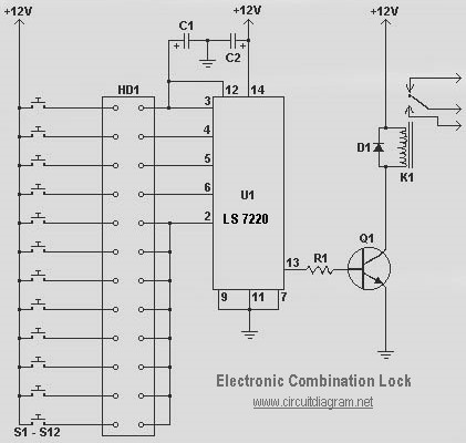electronic combination lock LS7220 – Circuit Schematic
