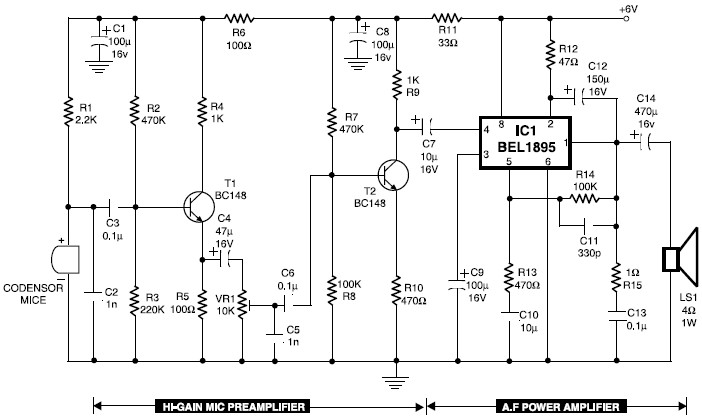 Mic condenser amplifier circuit