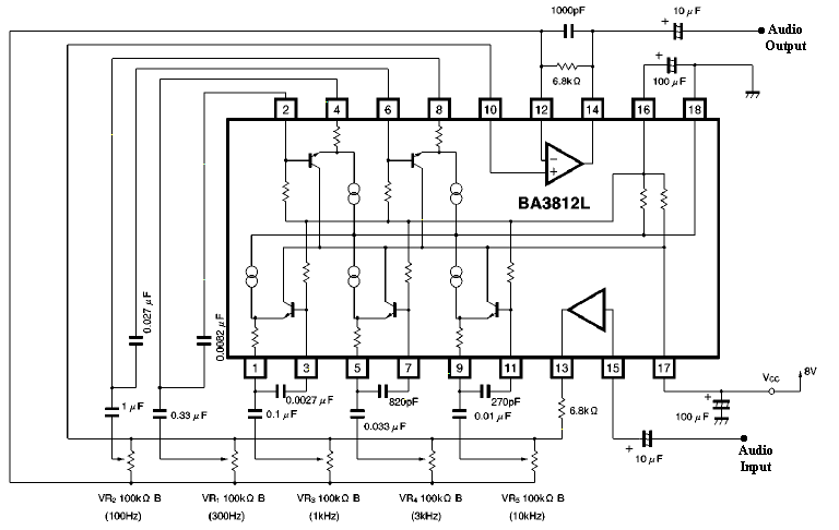 5 band graphic equalizer using a single ICchip circuit