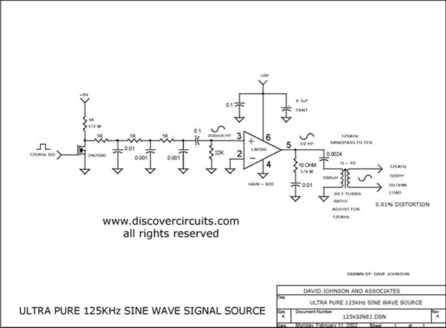 ULTRA PURE 125KHz SINE WAVE SIGNAL SOURCE circuit