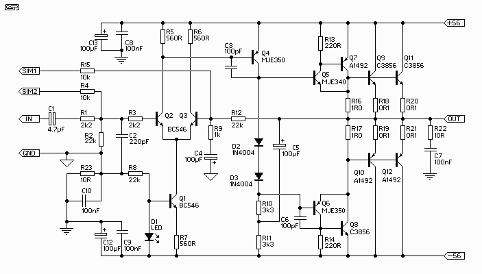 300W Subwoofer Power Amplifier – Circuit Schematic