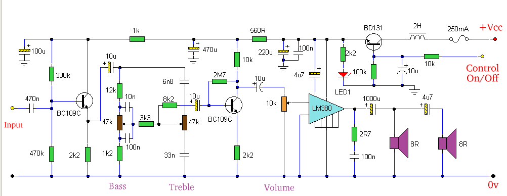 Amp with Tone Controls  Soft Switching circuit