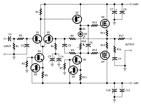 60 Watt MosFet Audio Amplifier – Circuit Schematic