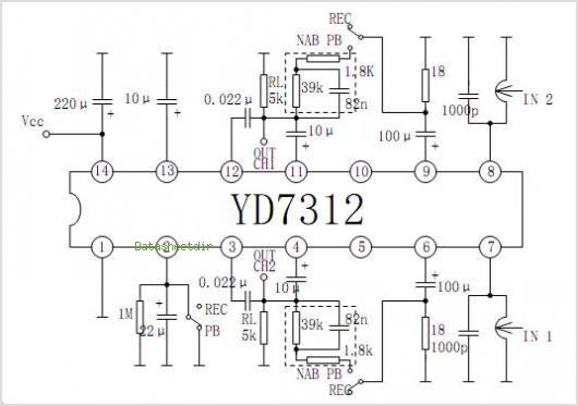 YD7312 DUAL RECORDING/PLAYBACK PREAMPLIFIER CIRCUIT WITH ALC – Circuit Schematic