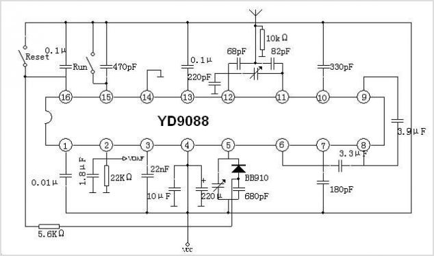 YD9088 FM RECEIVER CIRCUIT FOR BATTERY SUPPLY – Circuit Schematic