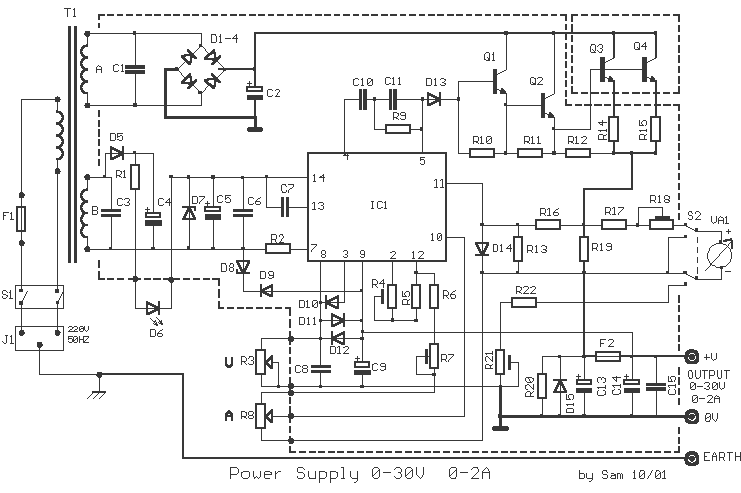 Power Supply 0-30V  0-2A circuit