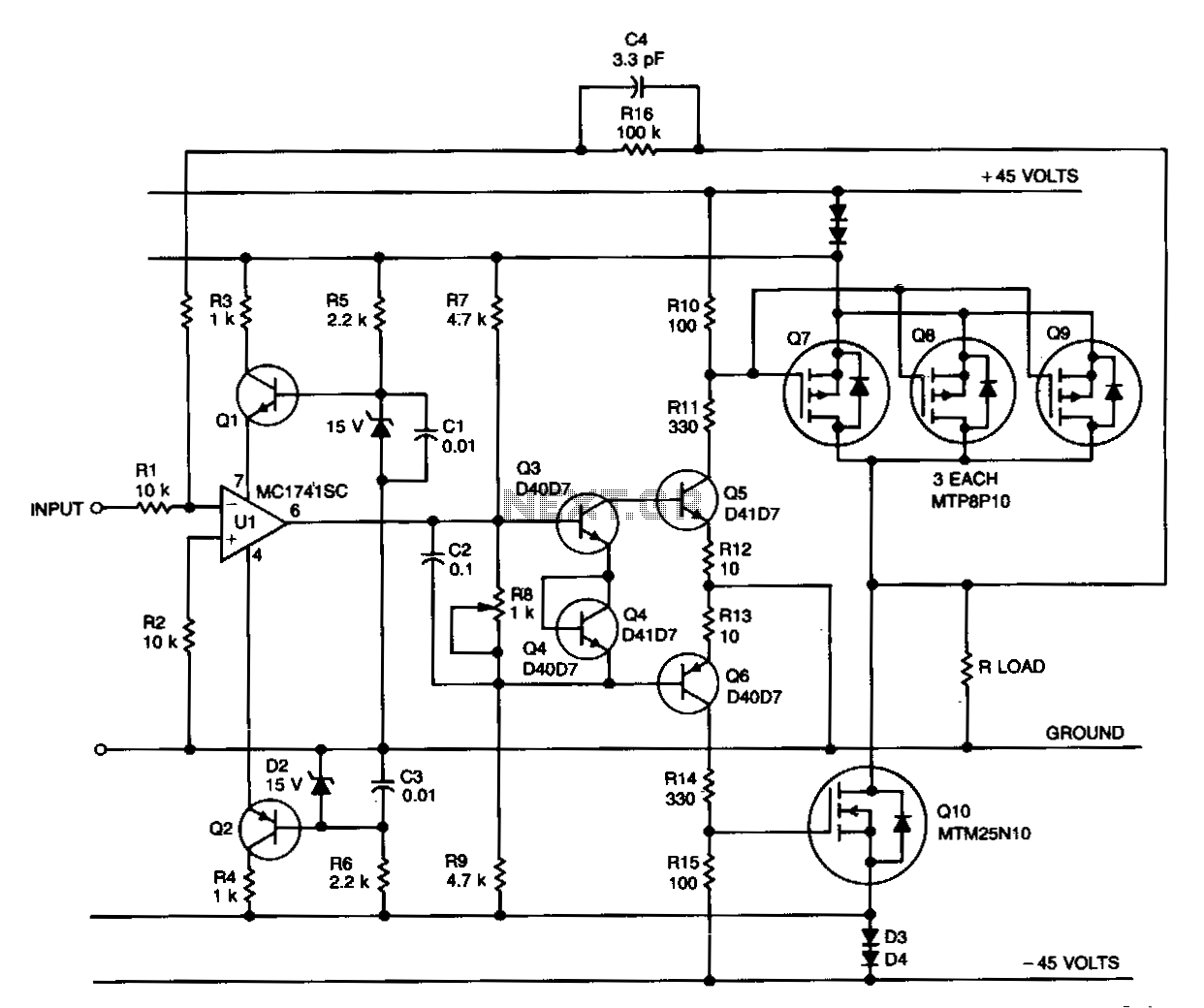 50W-audio-power-amplifier circuit