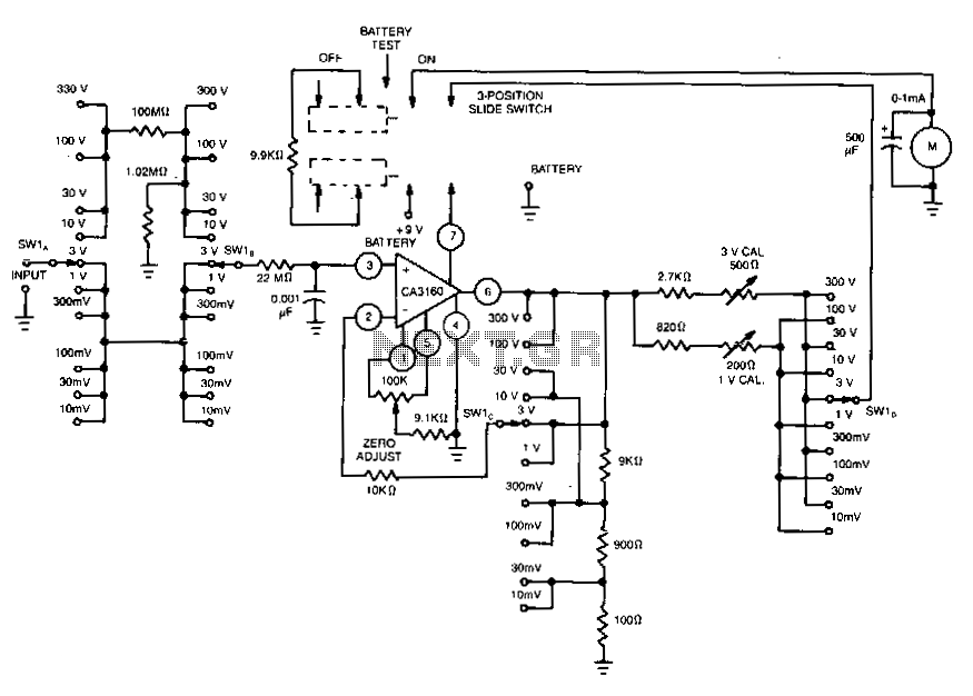 High-input-resistance-dc-voltmeter circuit