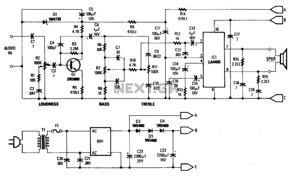 General-Purpose 5W Audio Amplifier With Ac Power Supply circuit