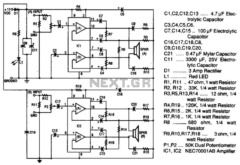 20W Stereo Amplifier Circuit