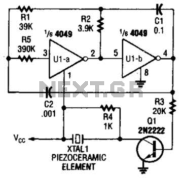 Cmos Piezo Driver Using 4049 Circuit – Circuit Schematic