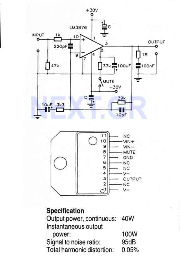 40 Watt Audio power Amplifier LM3876 circuit