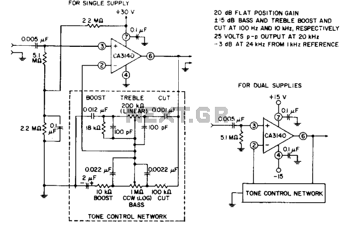 Tone-control audio amplifier circuit