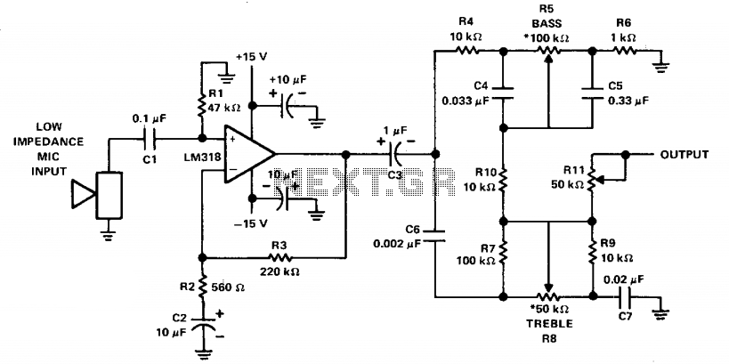 Mike preamp with tone control circuit