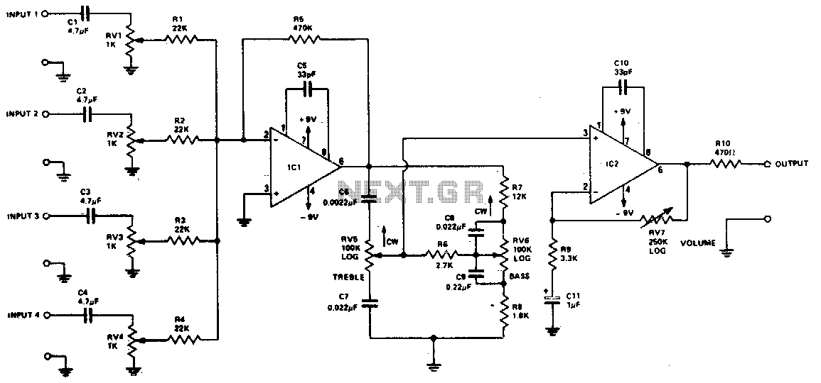 Mixer preamplifier with tone control circuit