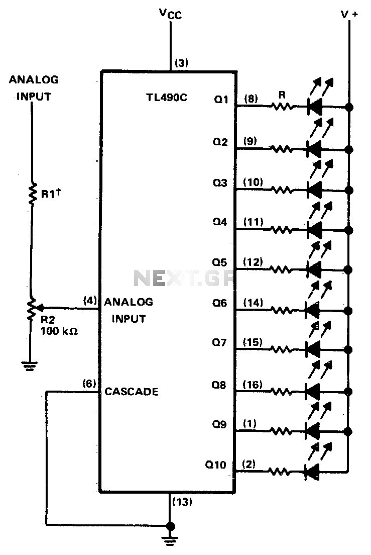 Ten-step voltage-level indicator circuit