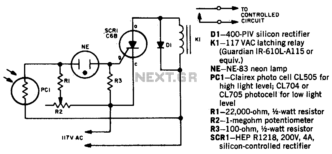 Light beam operated on-off relay circuit