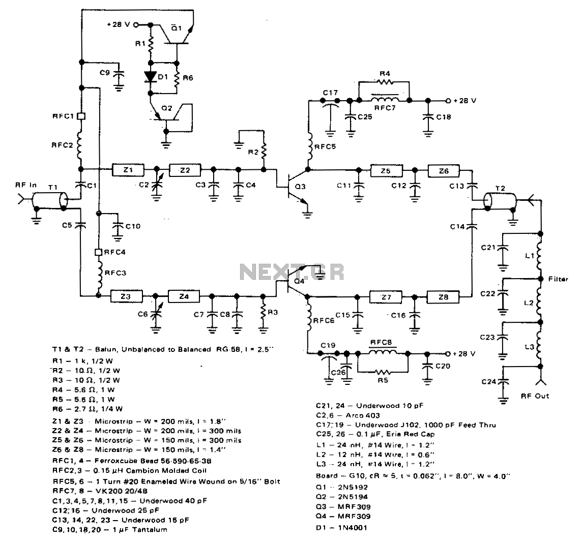 100W 420-450Mhz push-pull linear amplifier circuit