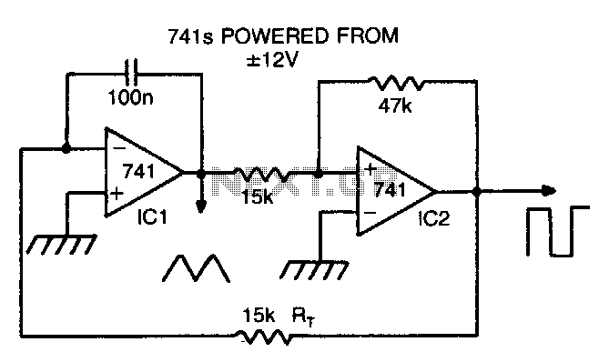 Simple triangle-square wave oscillator circuit