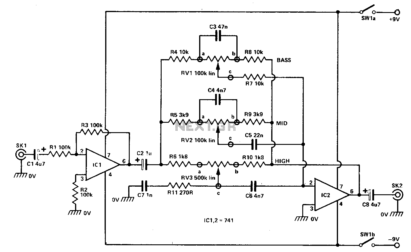 Three-channel tone control circuit
