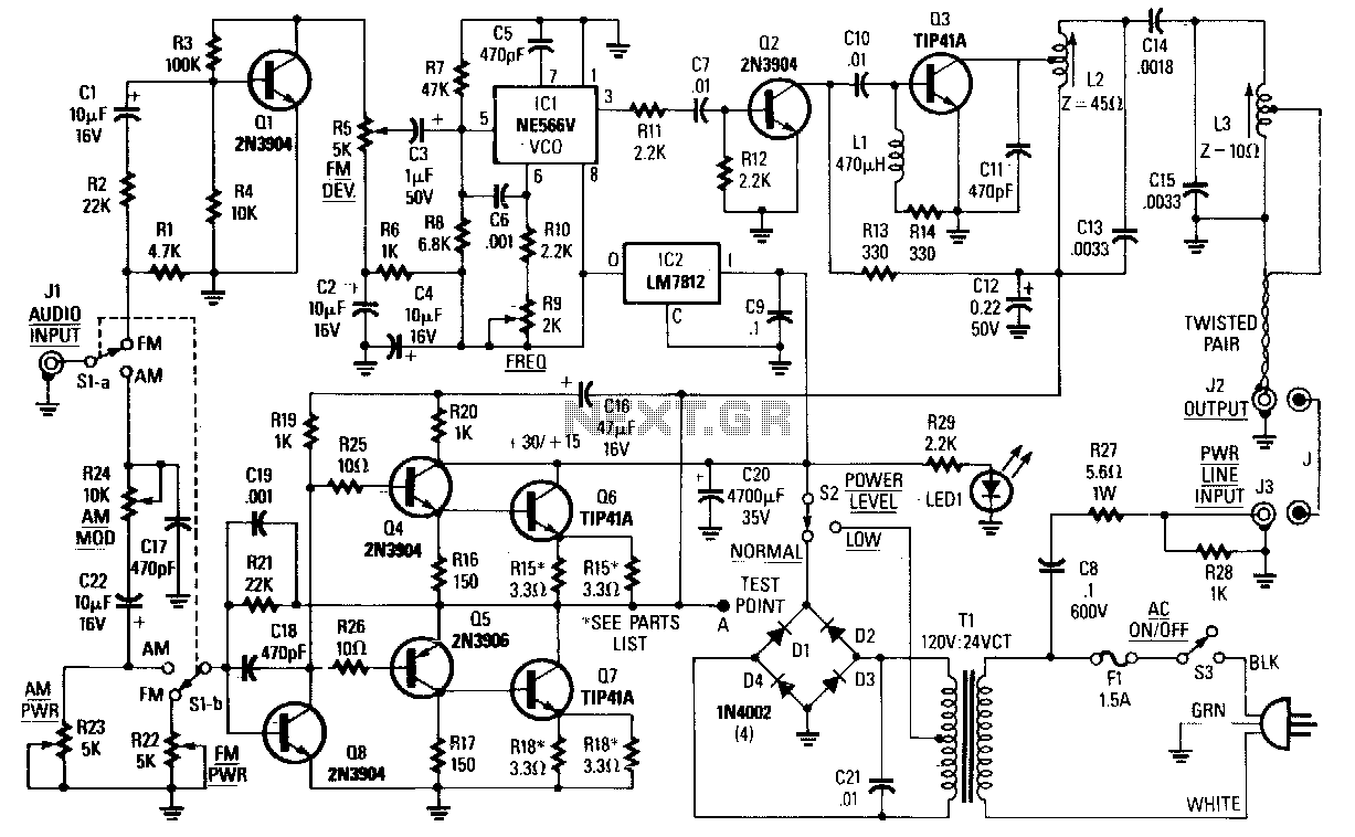 Carrier-current-audio-transmitter circuit