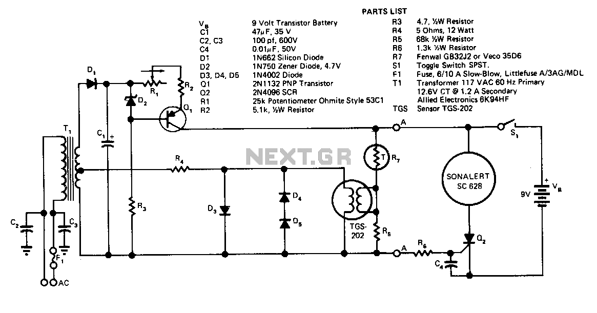 Smoke-gas-vapor-detector circuit