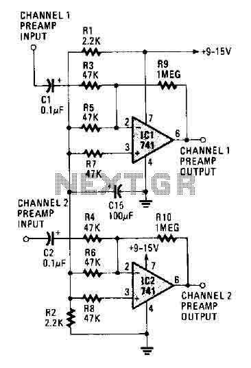 Stereo Preamplifier Circuit 741 circuit