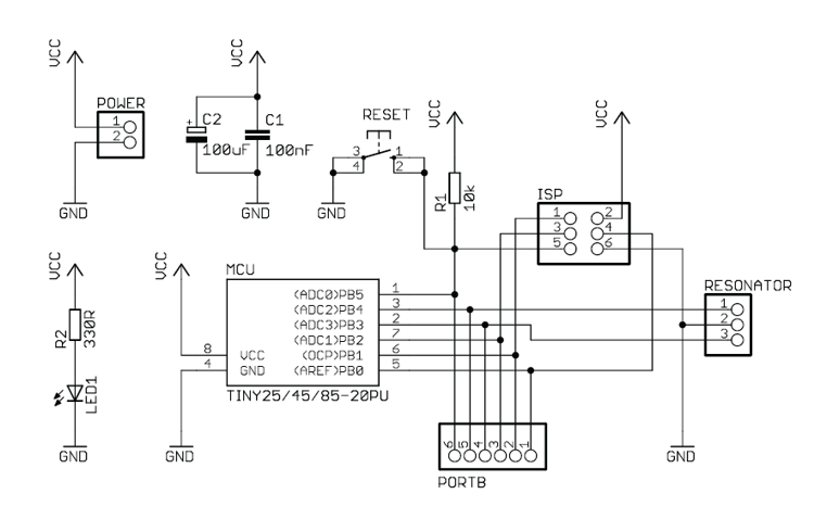 Breadboard header for ATTiny – Circuit Schematic