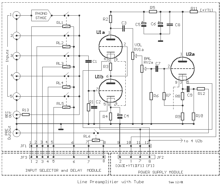 Tube Line Preamplifier Project circuit